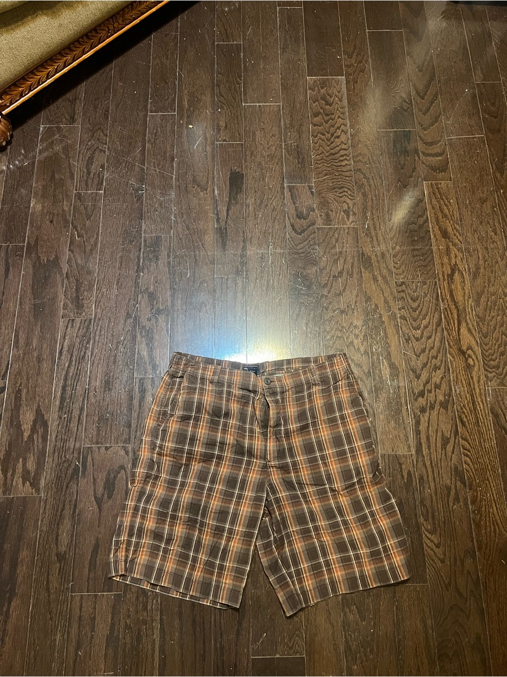 Arrow Men's Brown and Orange Plaid Flat Front Shorts